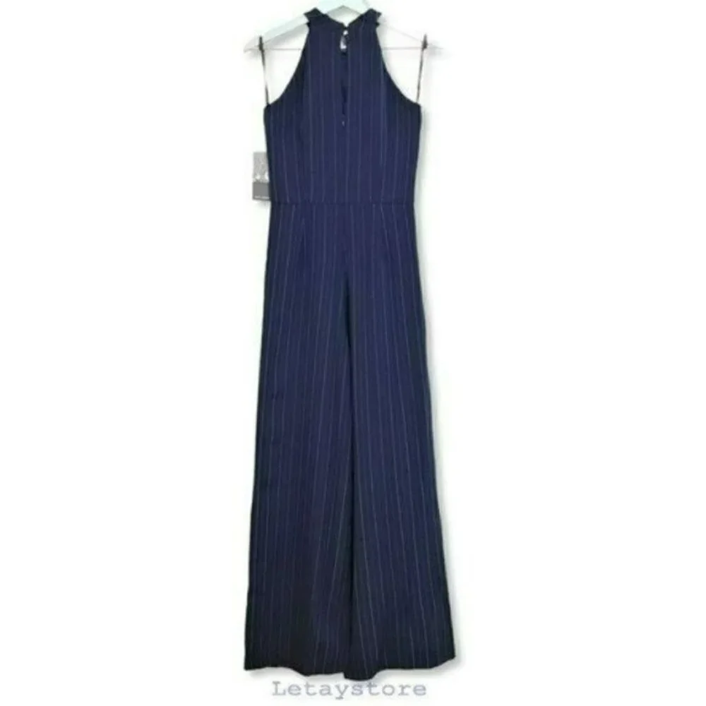 NWT JULIA JORDAN Sleeveless Twist Halter Neck Wide Leg Striped Jumpsuit - Picture 8 of 10